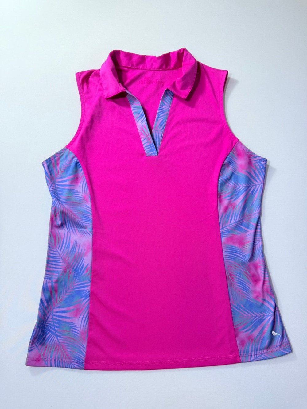 Sleeveless Polo Tank Top in Bright Pink with Tropical Side Panels